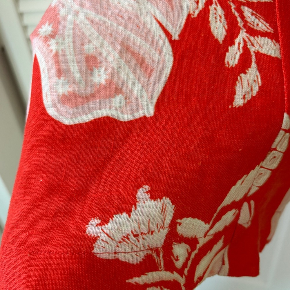 Farm Rio Vermillion Monstera Print 100% Linen Mini Dress Button Front Sz XS - Picture 8 of 13
